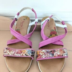 Marila Made In Spain Pink Sandals w Colourful Mosaic Front Strap
